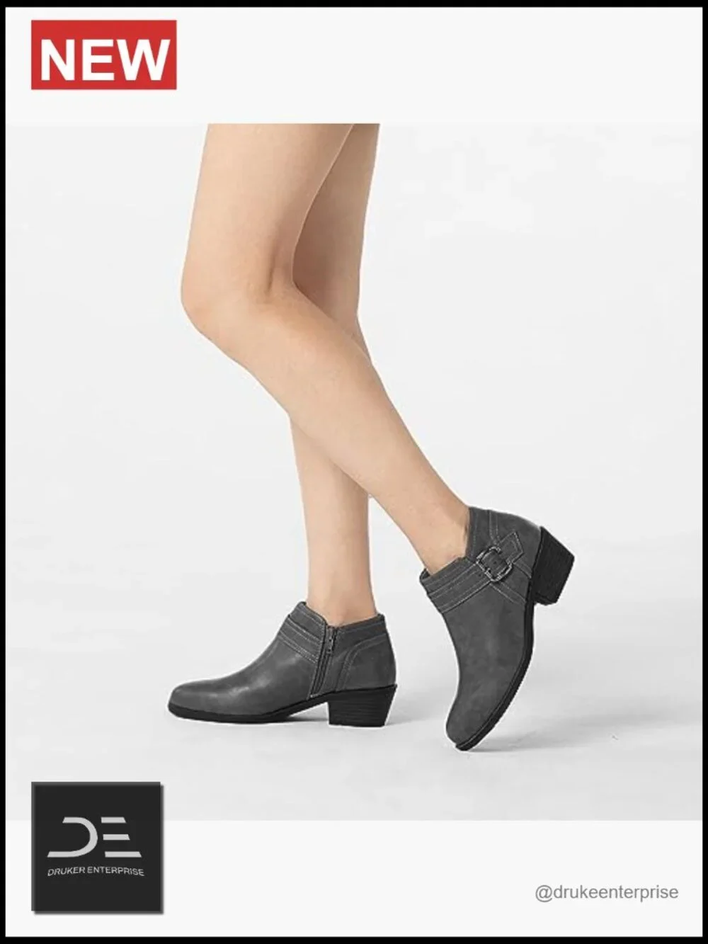 Women's Chunky Low Heel Ankle Boots Pointed Toe Side Zipper PU Leather Booties